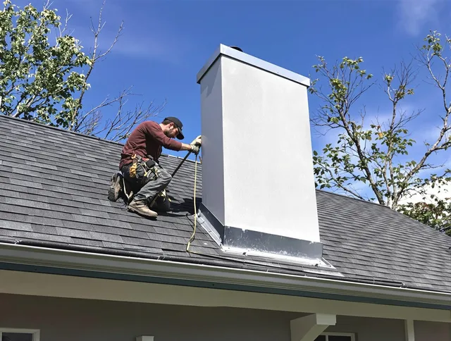 Arcadia Chimney Sweep team member finishing chimney construction in Arcadia, CA