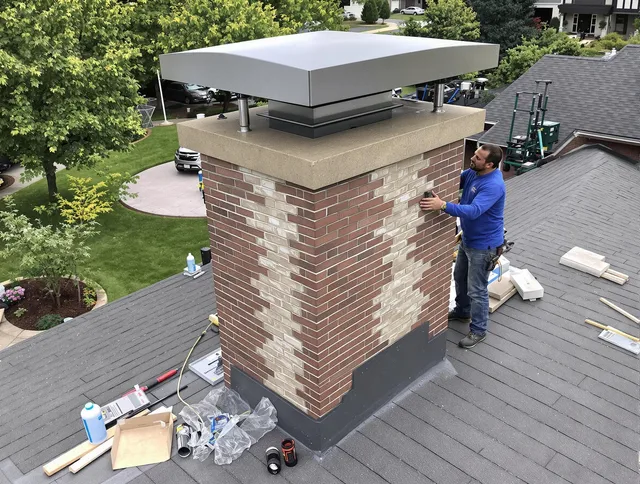 Arcadia Chimney Sweep team working on a custom chimney remodel in Arcadia, CA