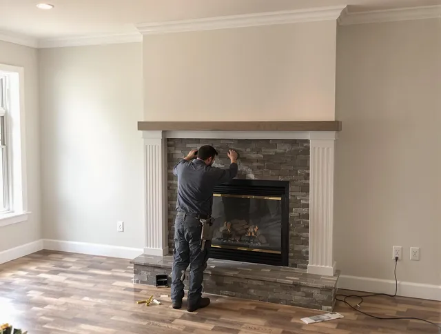 Arcadia Chimney Sweep finishing a custom fireplace install in Arcadia, CA